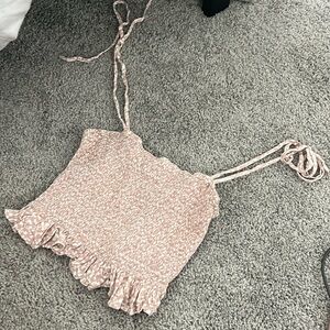 Tan & White Crop top tying straps